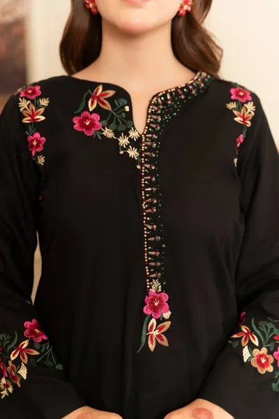 Pakistani Original Sahiba's By Mirza  Luxury Cotton Embroidered Stitched 3Pcs _ Black 